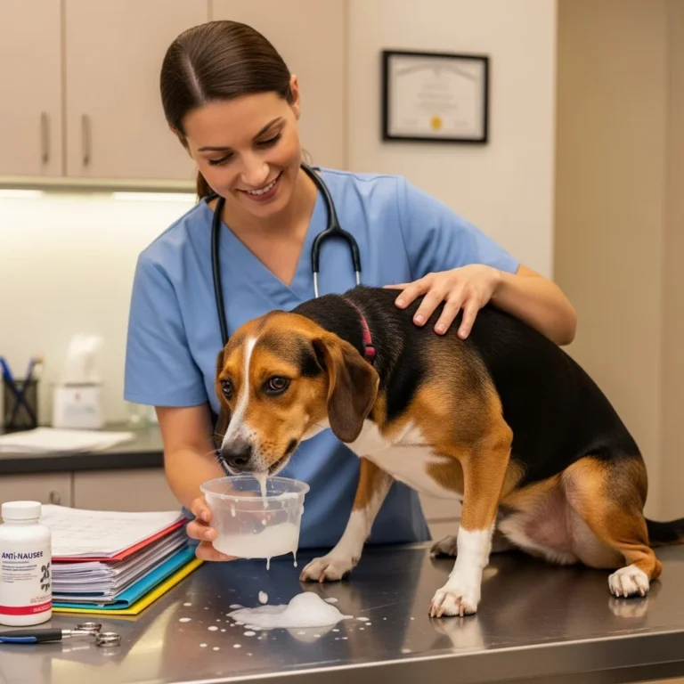 dog vomiting white foam